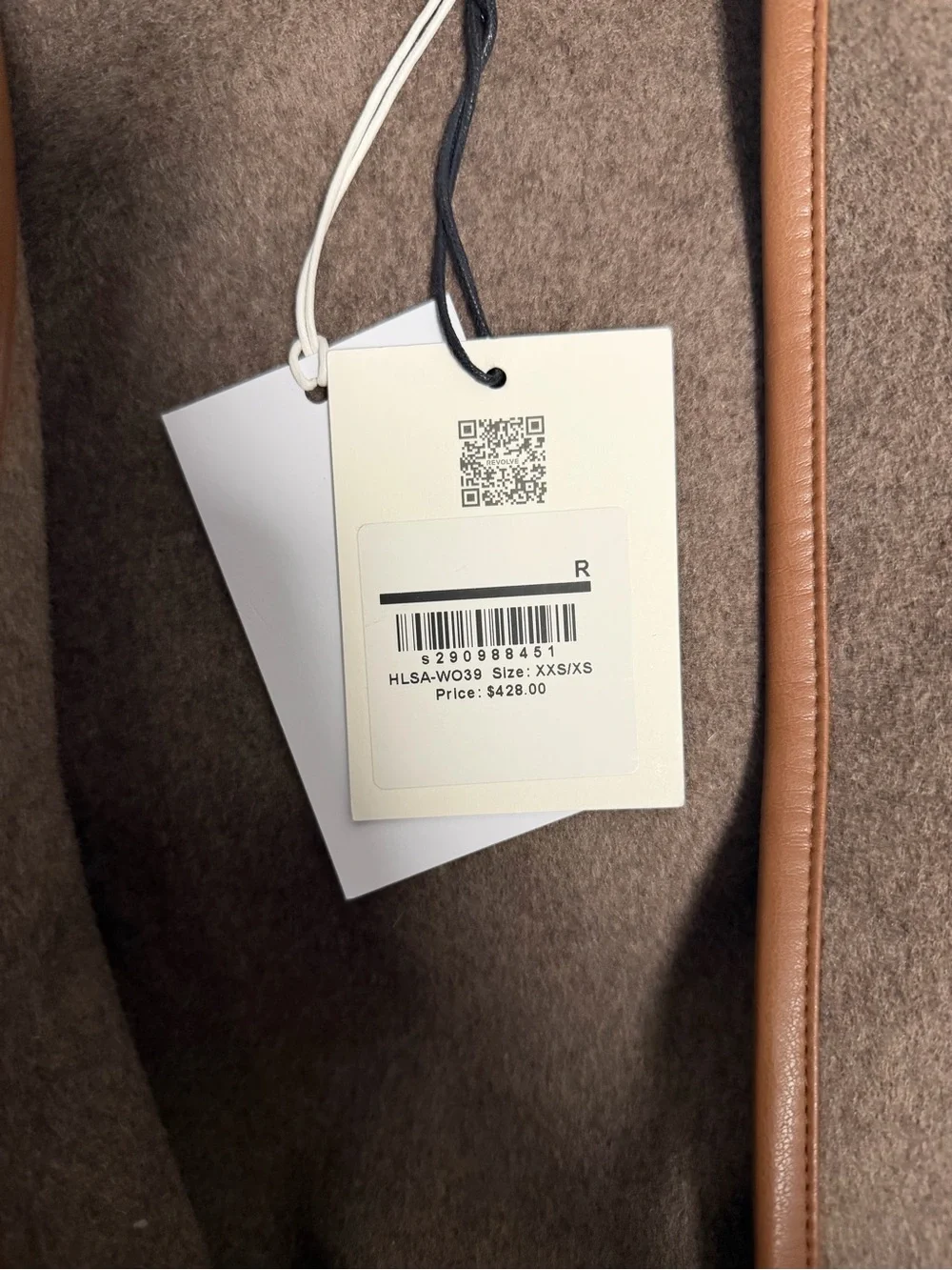 HELSA Taupe Open-Front Jacket with Brown Faux Leather Trim